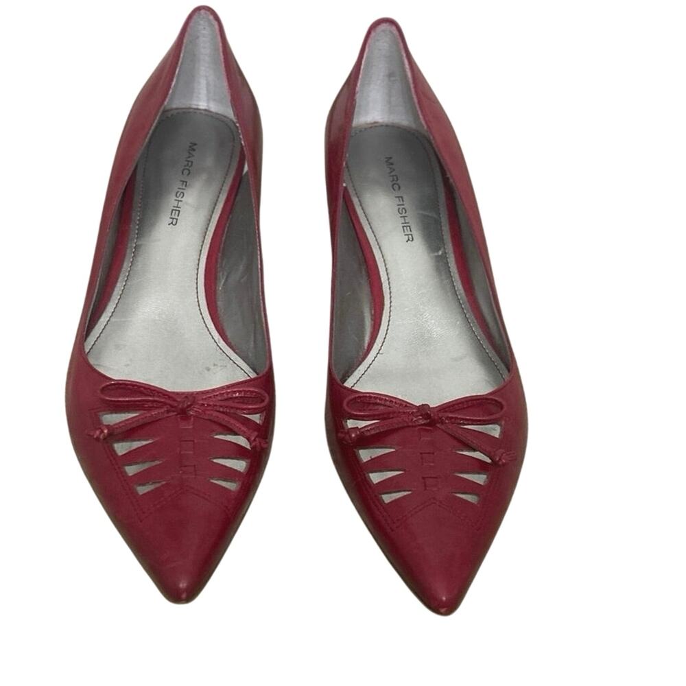 Vintage Y2K Marc Fisher Red Leather Bow Pointed Toe Cutout Kitten Heel Pumps 6 - Picture 2 of 16